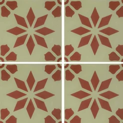 Carreau De Ciment Décor étoile Fleur Rouge 20x20 Cm Ref7190-4 - 0.48m²