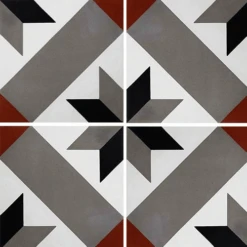 Carreau De Ciment Décor Géométrique Gris Rouge 20x20 Cm Ref1150-4 - 0.48m²