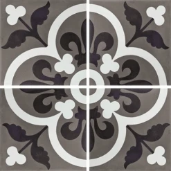 Carreau De Ciment Véritable Motif Floral Noir Et Blanc 20x20 Cm Ref7310-5 - 0.48m²