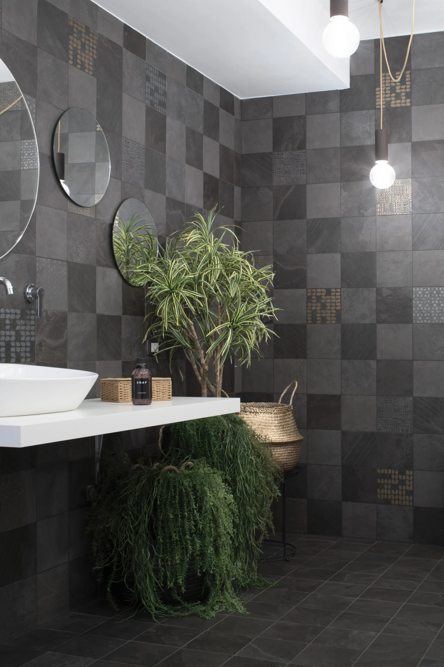 Carrelage Effet Pierre Décoré SUZANO CEMENTO ANTRACITE DECOR 20x20 - 0,2 M² – Image 2