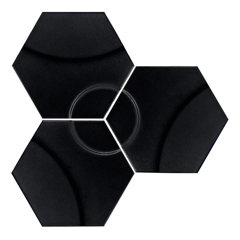 Carrelage Hexagonal Décors Vagues INTUITION BLACK WAVES 25x30 Cm - 0.935m²