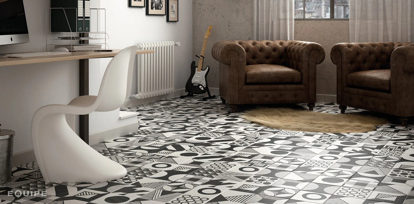 Carrelage Imitation Ciment 20x20cm CAPRICE DECO PATCHWORK B&W 22105 - 1m² – Image 2