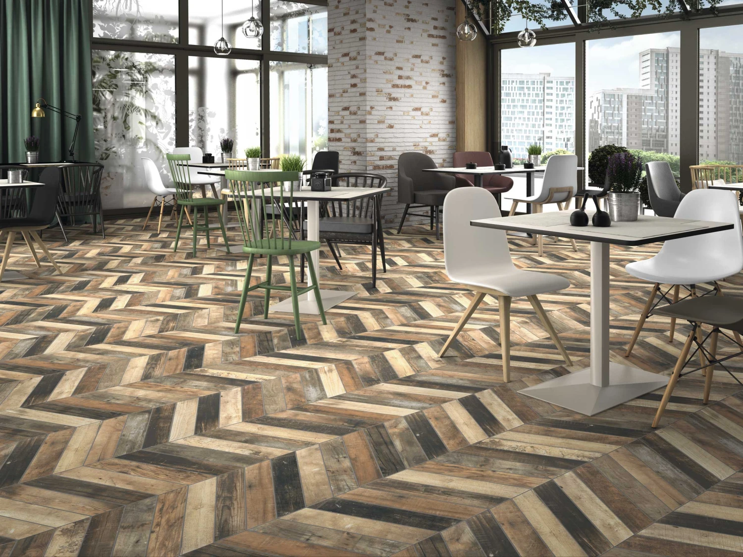 Carrelage Losange Imitation Bois 70x40 DIAMOND PALLET CHEVRON TOBACCO - 0.98m² – Image 2