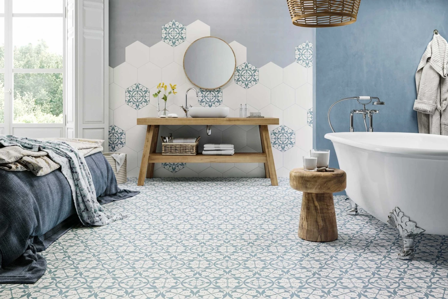 Carrelage Tomette Décorée CARNA SKY 28.5X33 - 1 M² – Image 2