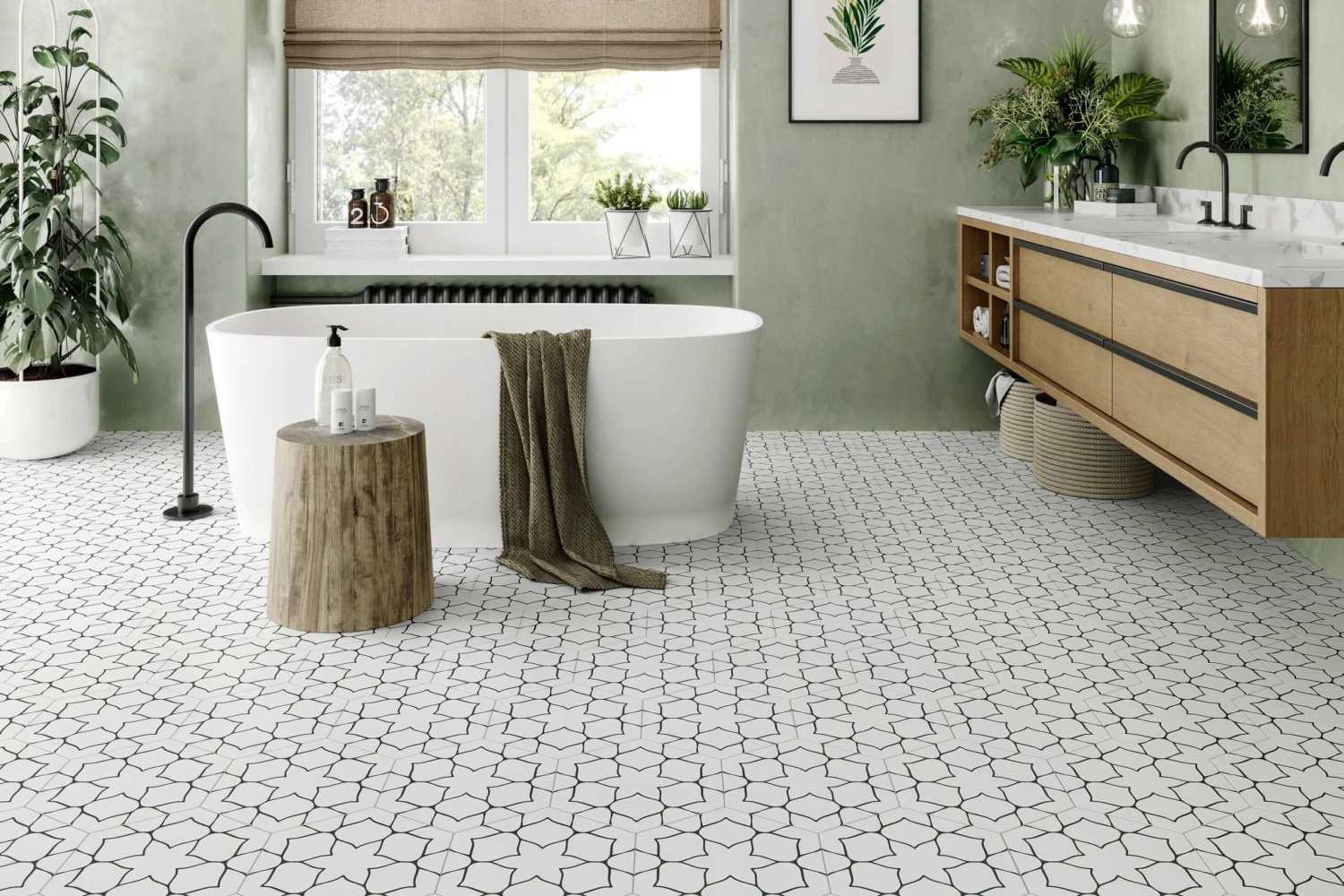 Carrelage Tomette Décorée KERNA WHITE 28.5X33 - 1 M² – Image 2